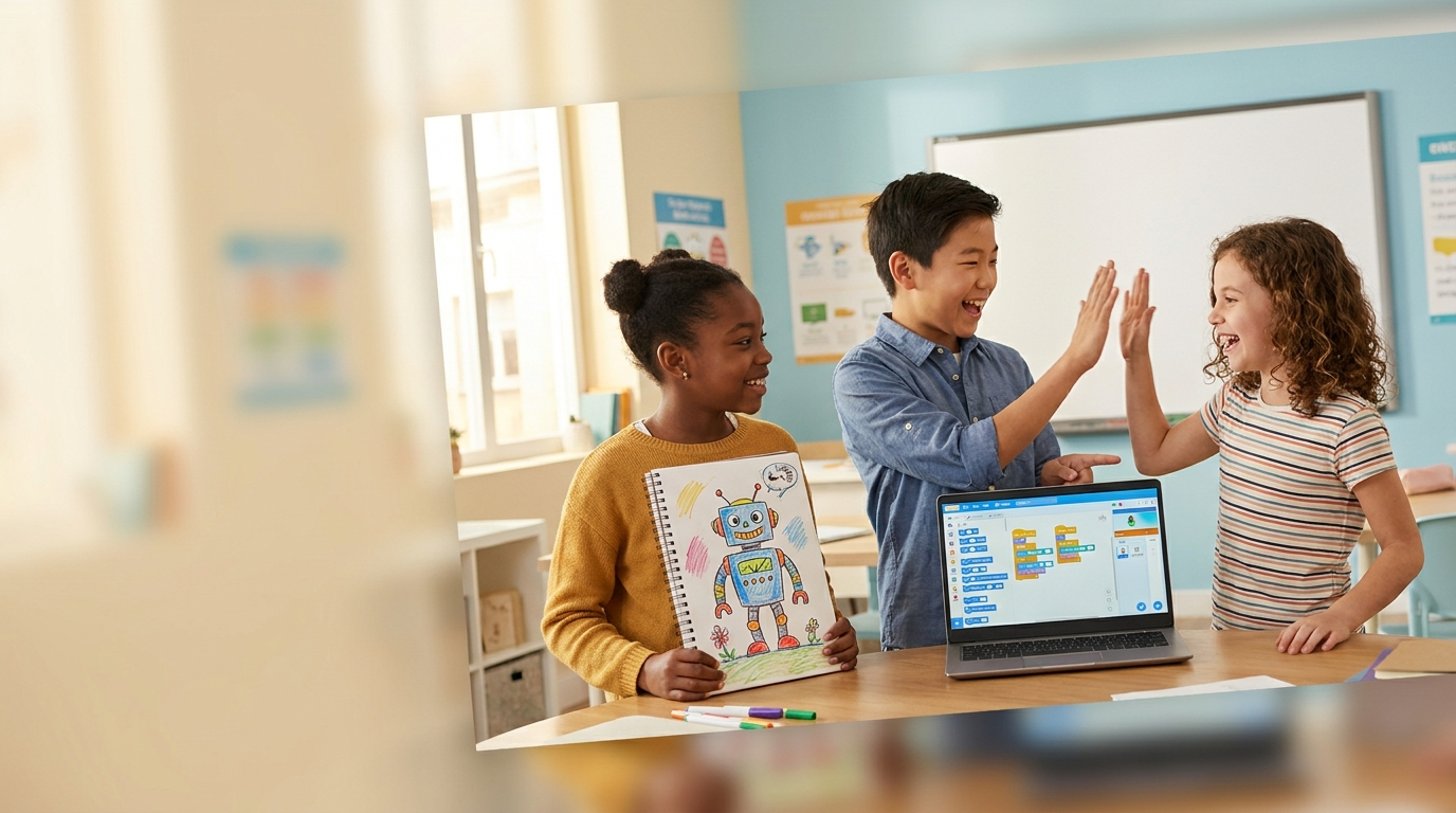 Kids learning together with AI
